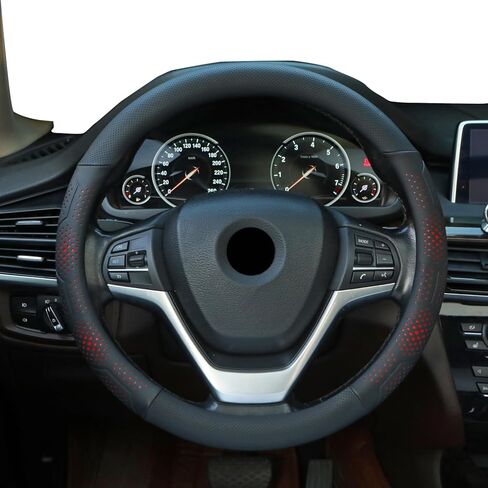 Leather Steering Wheel Cover for Chevy Silverado 1500 2500 3500, for GMC Sierra 1500 2500 3500, for Toyota RAV4 Corolla Camry, for Jeep Wrangler Grand Cherokee Compass, 14.5-15 inch (Black) in Saudi Arabia