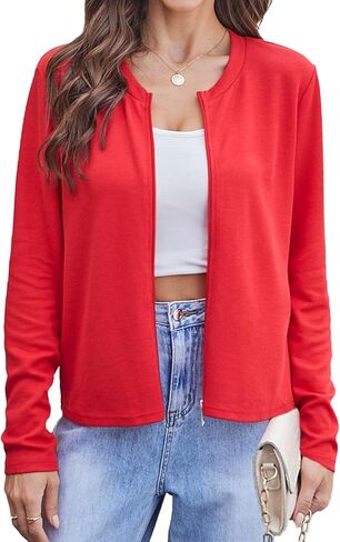 Yekaty Womens Zip Up Cropped Cardigan Sweater Long Sleeve Lightweight Casual Open Front Knitted Jacket in Kuwait