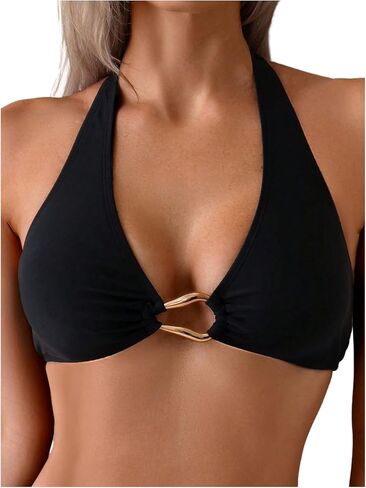 SOLY HUX Women's Halter Bikini Top Ring Linked Swim Tops Tie Back Summer Vacation Bathing Suit in Saudi Arabia