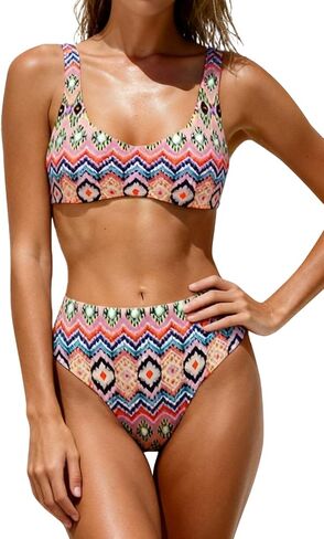 Women's High Waisted Bikini Set Two Piece Swimsuit with Crisscross Back Adjustable Tie Bathing Suit in Saudi Arabia