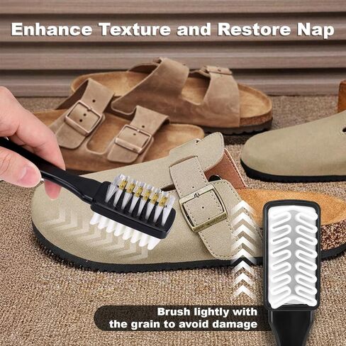 طقم تنظيف الأحذية من جلد الغزال XANGNIER لبيركنستوك، مجموعة العناية بالجلد السويدي والنوبوك 3 قطع - فرشاة تنظيف الأحذية 2 في 1، وممحاة من جلد الغزال وممحاة غراء للصنادل والقباقيب ووسائد القدم الجلدية والأحذية الطويلة والأحذية الرياضية والأثاث in Kuwait