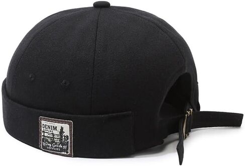Vintage Docker Cap, Adjustable Breathable Beanie with Denim Forest Patch, Lightweight & Hand-Washable, Casual Brimless Skullcap Sailor Cap for Men & Women, Black in Saudi Arabia