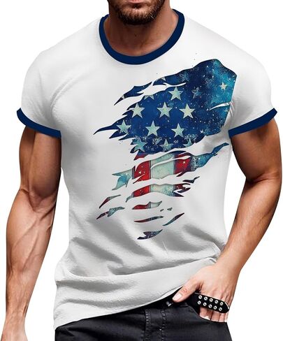 Men's Summer T Shirt Short Sleeve USA Flag Print Shirt Independence Day Patriotic Athletic Workout Tee Tops, M-3XL in Kuwait