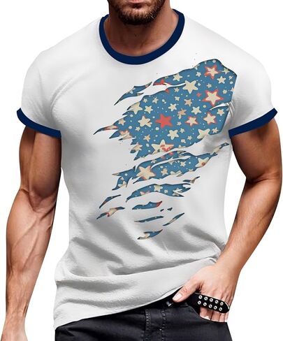 Men's Summer T Shirt Short Sleeve USA Flag Print Shirt Independence Day Patriotic Athletic Workout Tee Tops, M-3XL in Saudi Arabia