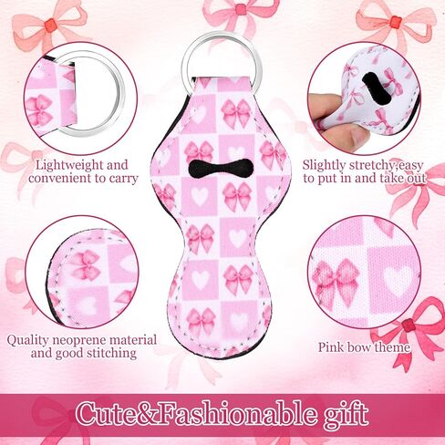24 قطعة من Yokeer Coquette Pink Bow أحمر الشفاه حامل سلسلة المفاتيح السائبة Coquette Party Favors للنساء Girly Preppy Lip Gloss كم مع مشبك Pink Bow Lip Balm Keychain لحفل زفاف عيد ميلاد العازبة in Saudi Arabia