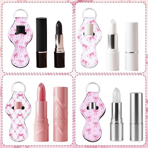 24 قطعة من Yokeer Coquette Pink Bow أحمر الشفاه حامل سلسلة المفاتيح السائبة Coquette Party Favors للنساء Girly Preppy Lip Gloss كم مع مشبك Pink Bow Lip Balm Keychain لحفل زفاف عيد ميلاد العازبة in Saudi Arabia