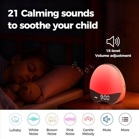 Ok to Wake Alarm Clock for Kids, Sleep Trainer with Night Light, Sound Machine,Dimmable Fabric Display, 21 Soothing Melodies, Wake-Up Timer, Child Lock, for Kids’ Bedroom in Kuwait
