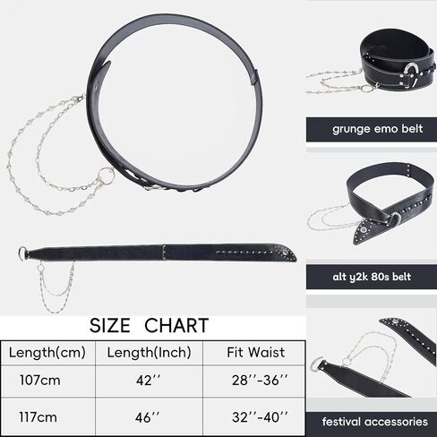 Goth Belt for Women Wide Black Punk Accessory Studded Rivets with Detachable Crystal Waist Chain Rock Rave Emo Style in Saudi Arabia