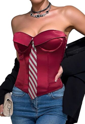 SEAUR Women’s Strapless Corset Top Tummy Control Corp Top Slim Boned Corset Outfit with Tie Going Out Party Bustier Top in Saudi Arabia