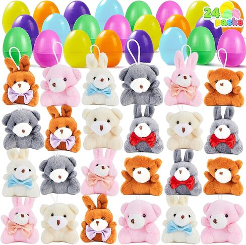 JOYIN 24 Pack Prefilled Easter Eggs of Mini Stuffed Animal Plush Toys Baster Stuffer Filler for Kids Easter Egg Hunt Game, Classroom Prize Supplies in Saudi Arabia