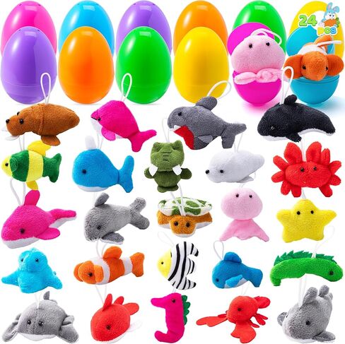 JOYIN 24 Pack Prefilled Easter Eggs of Mini Stuffed Animal Plush Toys Baster Stuffer Filler for Kids Easter Egg Hunt Game, Classroom Prize Supplies in Saudi Arabia