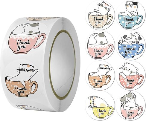 ملصقات شكرًا لك على شكل قطة لطيفة، 500 ملصق ذاتي اللصق ومقاوم للماء بتصميم جميل، ملصقات شكرًا لك للأعمال الصغيرة، ملصقات شكرًا قوية ومتينة in Kuwait