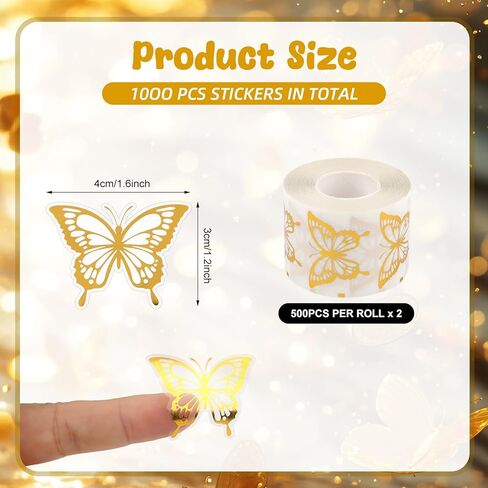 1000 Pcs Butterfly Stickers,1.6 Inch Gold Foil Self-Adhesive Labels for Gift Wrapping,Envelope Seals for Wedding,Baby Shower Party Favors and Invitation Cards in Saudi Arabia
