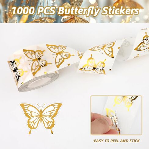 1000 Pcs Butterfly Stickers,1.6 Inch Gold Foil Self-Adhesive Labels for Gift Wrapping,Envelope Seals for Wedding,Baby Shower Party Favors and Invitation Cards in Saudi Arabia