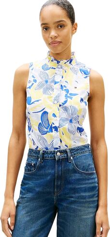 Tommy Hilfiger Women's Sleeveless Cotton Button Down Shirt with Collar Detail in Saudi Arabia