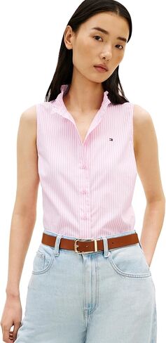 Tommy Hilfiger Women's Sleeveless Cotton Button Down Shirt with Collar Detail in Saudi Arabia