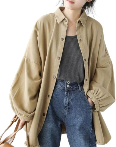 Duberess Women's Plus Size Long Sleeve Oversized Button Up Boyfriend Cotton Shirt Blouse in Kuwait