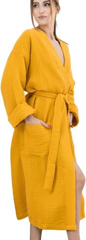 100% Cotton Muslin Kimono Robe for Women, Lightweight Gauze Bathrobe, Soft Breathable Spa Robe in Saudi Arabia