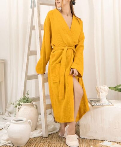 100% Cotton Muslin Kimono Robe for Women, Lightweight Gauze Bathrobe, Soft Breathable Spa Robe in Saudi Arabia