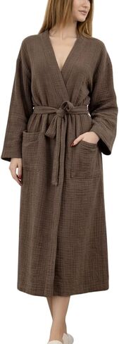 100% Cotton Muslin Kimono Robe for Women, Lightweight Gauze Bathrobe, Soft Breathable Spa Robe in Saudi Arabia