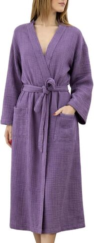 100% Cotton Muslin Kimono Robe for Women, Lightweight Gauze Bathrobe, Soft Breathable Spa Robe in Saudi Arabia
