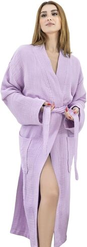 100% Cotton Muslin Kimono Robe for Women, Lightweight Gauze Bathrobe, Soft Breathable Spa Robe in Saudi Arabia