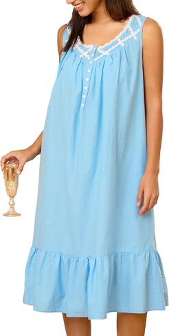 100% Cotton Nightgowns for Women Soft Sleeveless Night Gown Long Victorian Sleepwear with Pockets,S-3XL in Saudi Arabia