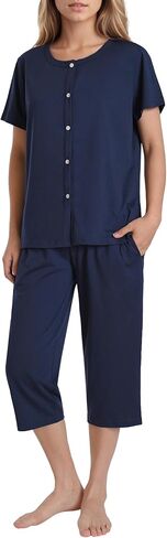 Women's Petite Capri Pajamas Set Cotton Button Down Pjs in Kuwait