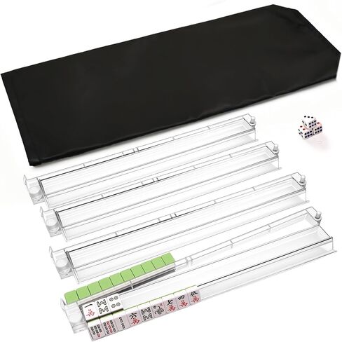 Mahjong Racks with Pushers, Mahjong Racks with Pushers Set of 4, PC Material, Modern American Tile Racks, for 1.2-inch American Mahjong Tiles, Includes Storage Pouch and 3 Dice, 4-Color in Saudi Arabia