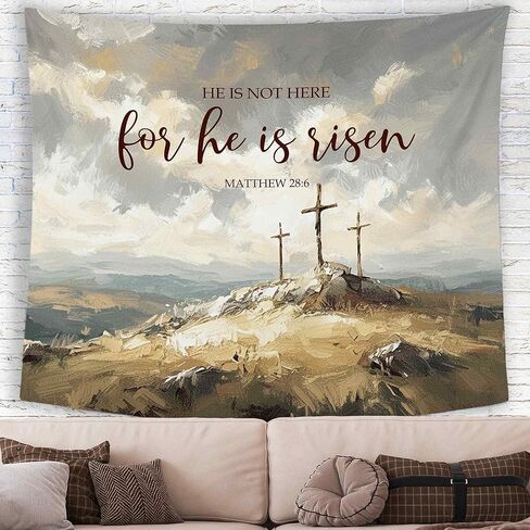 MNASAIOO Christian Easter He Is Risen Wall Tapestry Hanging for Bedroom, Vintage Bible Verse Scripture Jesus Resurrection Tapestries, Rustic Empty Tomb Wall Decor for Living Prayer Room 50x60in in Saudi Arabia