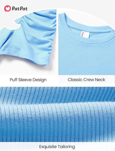 PATPAT Girls Puff Short Sleeve Shirts Summer Crewneck Knit Tunic Tops Tees Solid Casual Cute Blouse for Girl 5-12 Years in Saudi Arabia