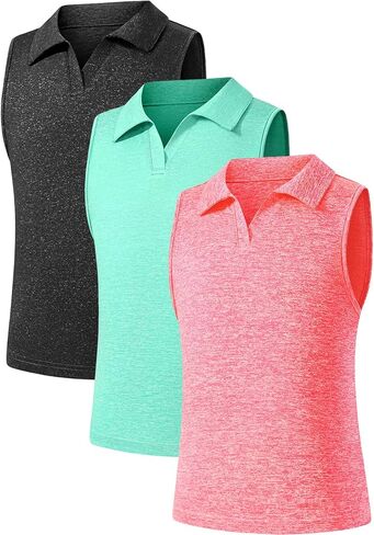 Star Vibe 3 Pack Youth Girls Sleeveless Polo Shirts V-Neck Lightweight Athletic T-Shirt Quick Dry Golf Tennis Tank Tops in Saudi Arabia