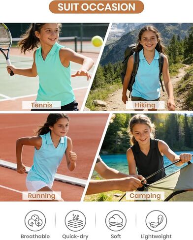Star Vibe 3 Pack Youth Girls Sleeveless Polo Shirts V-Neck Lightweight Athletic T-Shirt Quick Dry Golf Tennis Tank Tops in Saudi Arabia