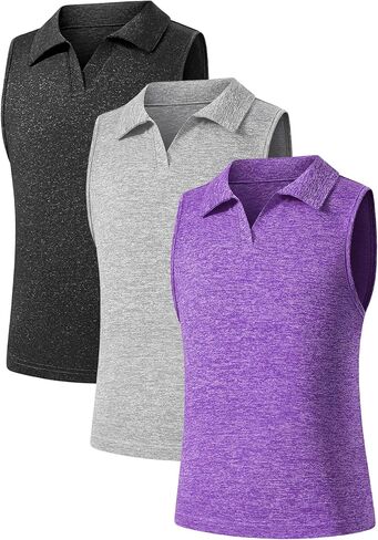 Star Vibe 3 Pack Youth Girls Sleeveless Polo Shirts V-Neck Lightweight Athletic T-Shirt Quick Dry Golf Tennis Tank Tops in Saudi Arabia
