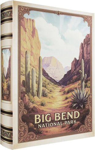 صندوق كتب خشبي مزخرف - صناديق كتب صناعية عتيقة بتصميم حديقة وطنية، تخزين سري مع إغلاق مغناطيسي، غطاء جلدي، مثالي لرف كتب المكتب المنزلي (1 × ميسا فيردي) in Kuwait