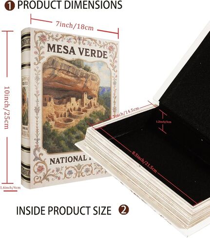 Decorative Wooden Book Box - Vintage Faux Book Boxes with National Park Design, Secret Storage with Magnetic Closure, Leather Cover, Perfect for Home Office Bookshelf (1 x Mesa Verde) in Saudi Arabia