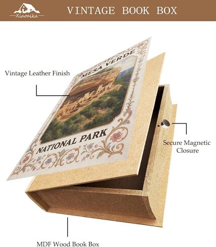 Decorative Wooden Book Box - Vintage Faux Book Boxes with National Park Design, Secret Storage with Magnetic Closure, Leather Cover, Perfect for Home Office Bookshelf (1 x Mesa Verde) in Saudi Arabia