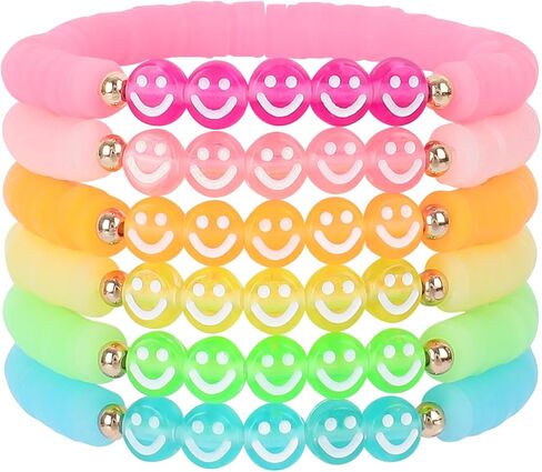 Bohemian Colorful Beaded Bracelets for Women Boho Stackable Natural Stone Letter Clay Glass Beads Stretch Bracelet Set with Charm, Cute Rainbow Friendship Bracelets for Summer Vacation in Saudi Arabia