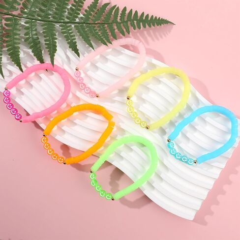 Bohemian Colorful Beaded Bracelets for Women Boho Stackable Natural Stone Letter Clay Glass Beads Stretch Bracelet Set with Charm, Cute Rainbow Friendship Bracelets for Summer Vacation in Saudi Arabia