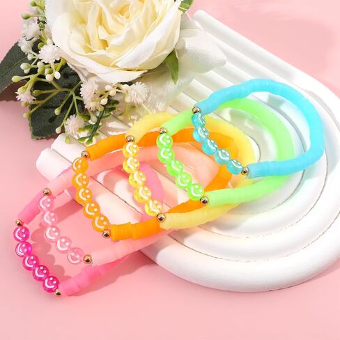 Bohemian Colorful Beaded Bracelets for Women Boho Stackable Natural Stone Letter Clay Glass Beads Stretch Bracelet Set with Charm, Cute Rainbow Friendship Bracelets for Summer Vacation in Saudi Arabia