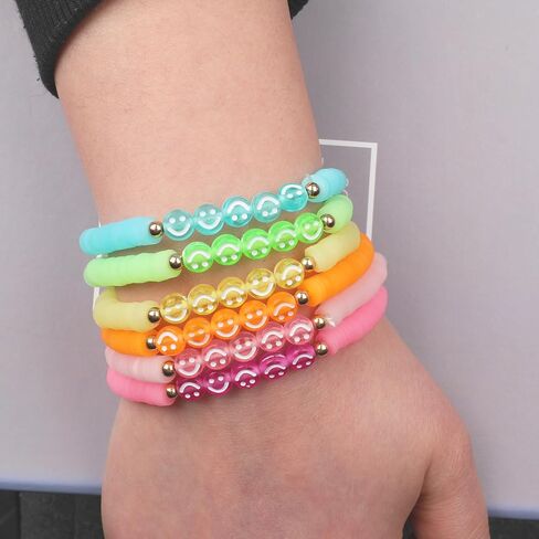 Bohemian Colorful Beaded Bracelets for Women Boho Stackable Natural Stone Letter Clay Glass Beads Stretch Bracelet Set with Charm, Cute Rainbow Friendship Bracelets for Summer Vacation in Saudi Arabia