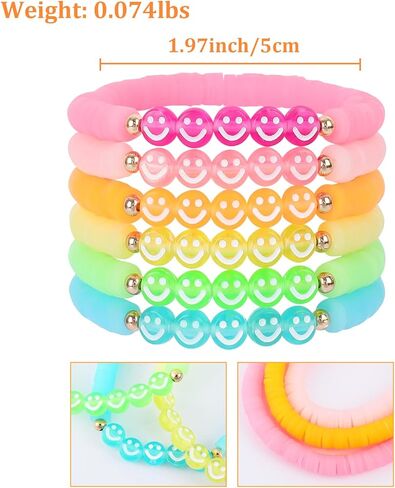 Bohemian Colorful Beaded Bracelets for Women Boho Stackable Natural Stone Letter Clay Glass Beads Stretch Bracelet Set with Charm, Cute Rainbow Friendship Bracelets for Summer Vacation in Saudi Arabia