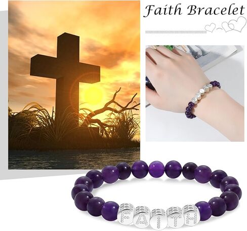 Faith Beaded Bracelets for Women Men Natural Stone Round Beads Semi-Precious Stretch Bracelet Jewelry in Saudi Arabia