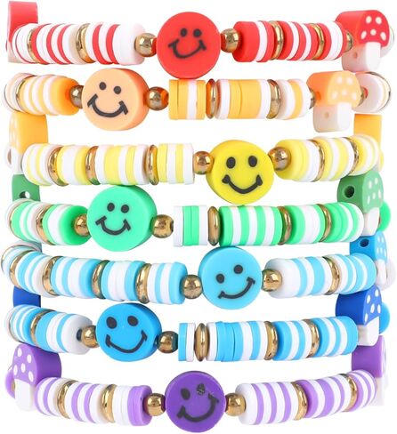 Bohemian Colorful Beaded Bracelets for Women Boho Stackable Natural Stone Letter Clay Glass Beads Stretch Bracelet Set with Charm, Cute Rainbow Friendship Bracelets for Summer Vacation in Saudi Arabia