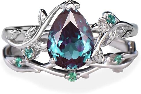 SHAMA JEWELS HUB الكمثرى الكسندريت خاتم الخطوبة مجموعات خمر مجموعة فريدة من نوعها 925 الفضة الاسترليني خاتم الخطوبة Roung الأخضر الماس الزفاف الزفاف آرت ديكو خاتم الذكرى in Saudi Arabia
