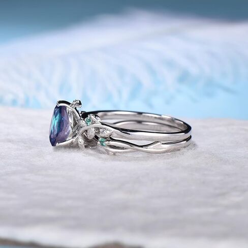 SHAMA JEWELS HUB الكمثرى الكسندريت خاتم الخطوبة مجموعات خمر مجموعة فريدة من نوعها 925 الفضة الاسترليني خاتم الخطوبة Roung الأخضر الماس الزفاف الزفاف آرت ديكو خاتم الذكرى in Saudi Arabia