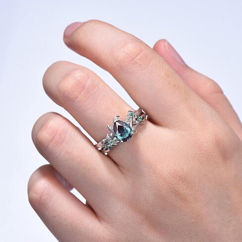 SHAMA JEWELS HUB الكمثرى الكسندريت خاتم الخطوبة مجموعات خمر مجموعة فريدة من نوعها 925 الفضة الاسترليني خاتم الخطوبة Roung الأخضر الماس الزفاف الزفاف آرت ديكو خاتم الذكرى in Saudi Arabia