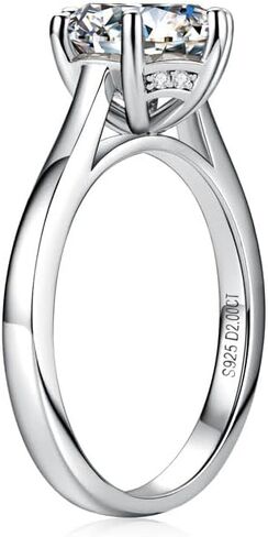 خاتم خطوبة جيهانا سوليتير مويسانيتي، 4 قيراط، 3 قيراط، 2 قيراط، 925 من الفضة الإسترليني مع مطلي بالذهب الأبيض عيار 14 قيراط، لون D VVS1، خاتم سوليتير دائري الشكل in Kuwait