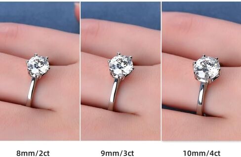 خاتم خطوبة جيهانا سوليتير مويسانيتي، 4 قيراط، 3 قيراط، 2 قيراط، 925 من الفضة الإسترليني مع مطلي بالذهب الأبيض عيار 14 قيراط، لون D VVS1، خاتم سوليتير دائري الشكل in Kuwait