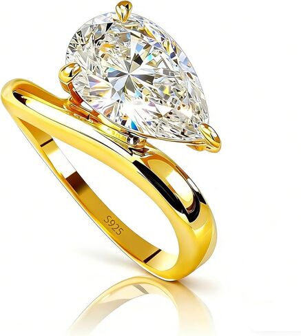 Pear Shaped Gold Engagement Rings for Women 925 Sterling Silver Travel Fake Engagement Rings 2CT Solitaire Moissanite Cubic Zirconia Wedding Band CZ Promise Wedding Ring Size5-9 in Saudi Arabia